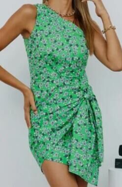 Hello Molly Green Floral One Shoulder Sarong Dress sz 6 US
